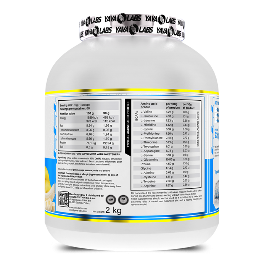 Yava Labs Pure Elite Whey Protein Whey Protein Concentrate-66Serv-2KG
